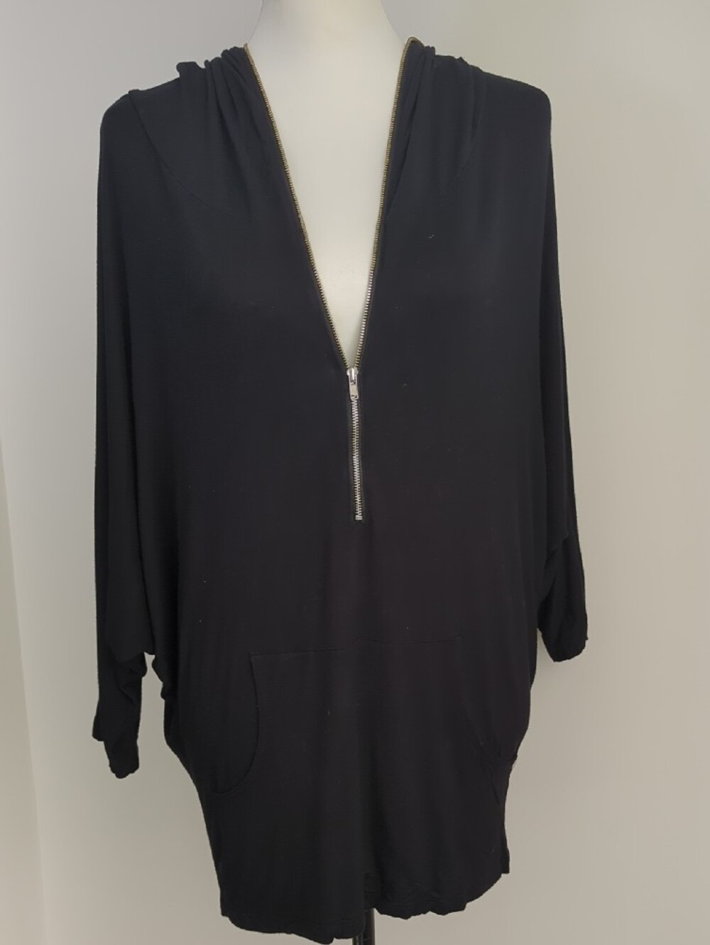 Love Culture Lightweight Black Oversized Hooded Batwing Half-Zip Tunic LARGE - Picture 7 of 15